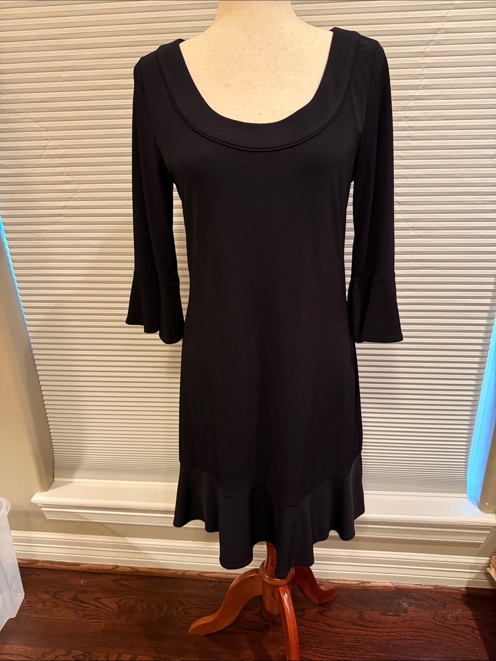 White House Black Market Black Scoop-Neck Flounce Hem Dress
